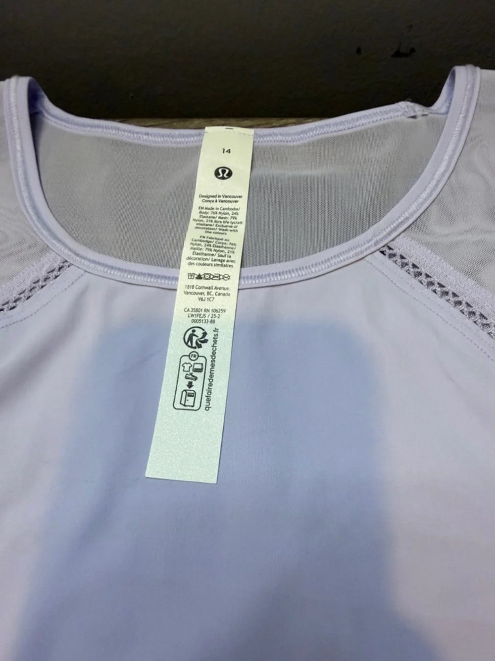 Lululemon Women’s Lightweight Lavender Mesh-Back Tank Top